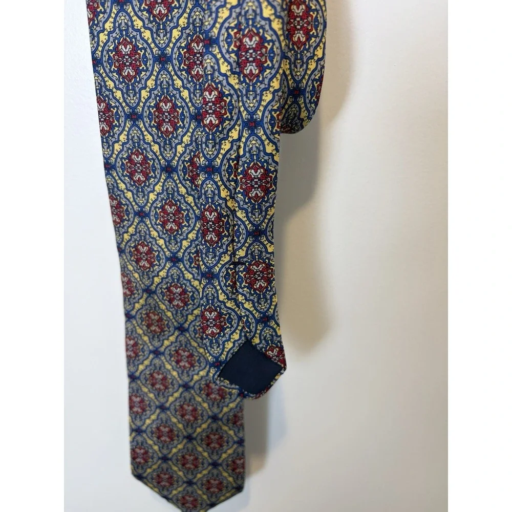 Vintage Damon Mens Tie Gold Red Blue Geometric Neck Tie, Silk